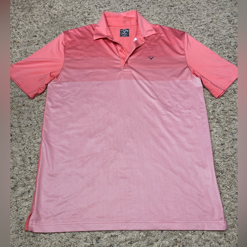 Callaway Polo Shirt Mens Size Sm Pink/Peach Ombre Golf Performance Opti-Dri